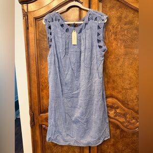Sophie Max chambray blue embroidered‎ Trim dress
